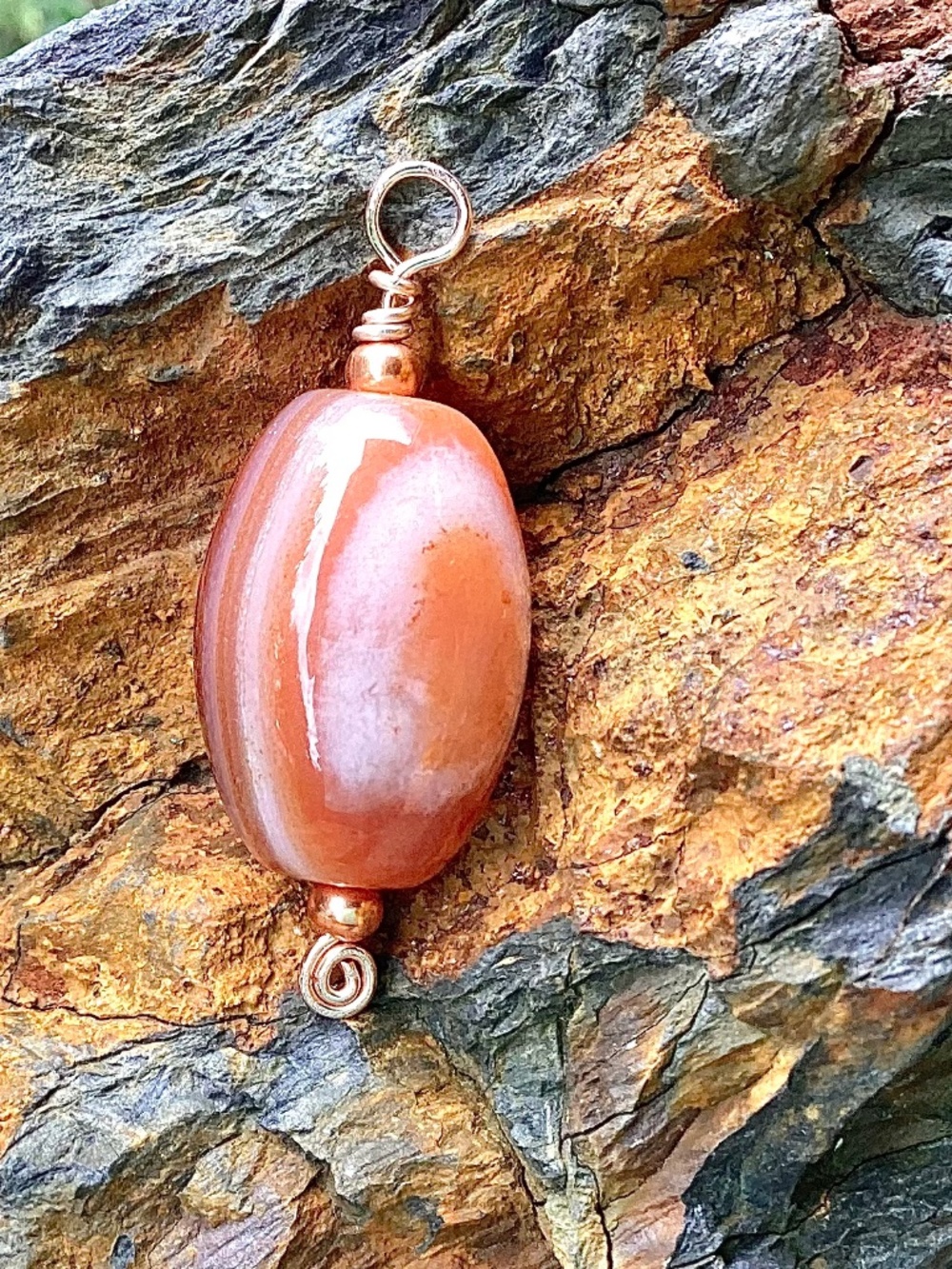 Handmade Carnelian and Copper Pendant, NWT